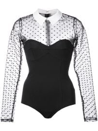 Fleur Du Mal Dotted Tulle Collared Bodysuit | Black | FARFETCH at Farfetch